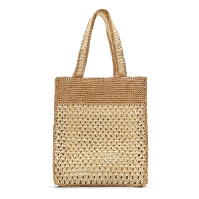 Contrast Color Summer Shoulder Beach Bag Straw Woven Tote style