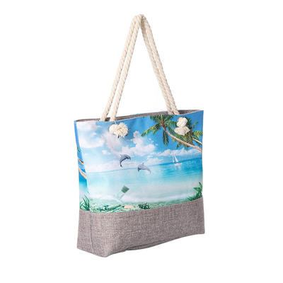 Hand Canvas Zippered Raffia Tote Bags Waterproof for Summer Vacation
