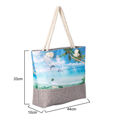 Hand Canvas Zippered Raffia Tote Bags Waterproof for Summer Vacation