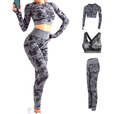 Long Sleeve Women Gym Leggings Plaid Pattern Womens 2 Piece Yoga Set