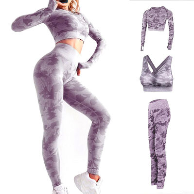 Long Sleeve Women Gym Leggings Plaid Pattern Womens 2 Piece Yoga Set