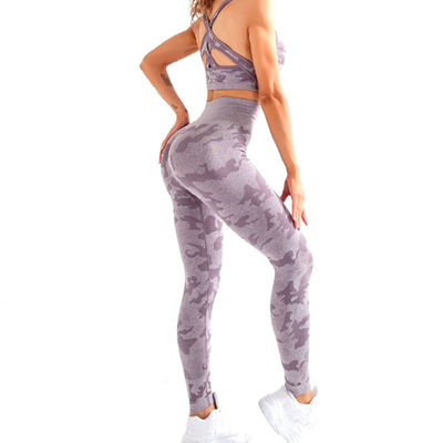 Long Sleeve Women Gym Leggings Plaid Pattern Womens 2 Piece Yoga Set