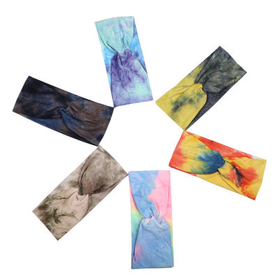 Multicolors Women Head Scarves Elastic Cross Tie Dye Headband