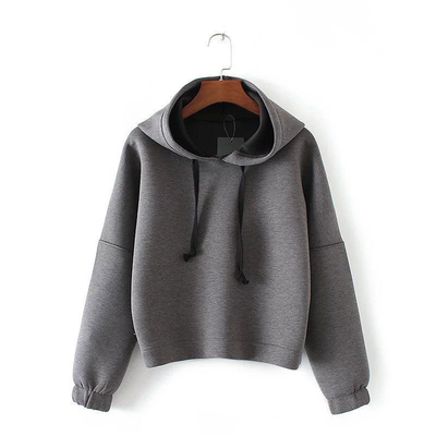 Plaid Sport Slolid Grey Color cropped sweatshirt Hoodie Autumn for Women