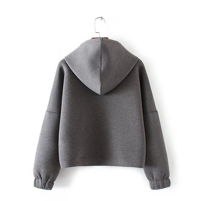 Plaid Sport Slolid Grey Color cropped sweatshirt Hoodie Autumn for Women