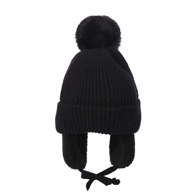 Multiple Colors Pom Acrylic Cotton thermal beanie hats Warm With Ear Cover