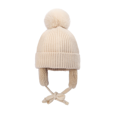 Multiple Colors Pom Acrylic Cotton thermal beanie hats Warm With Ear Cover