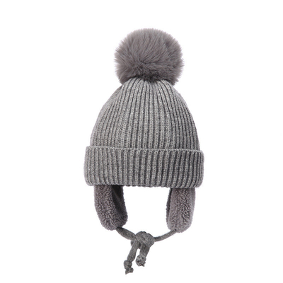Multiple Colors Pom Acrylic Cotton thermal beanie hats Warm With Ear Cover